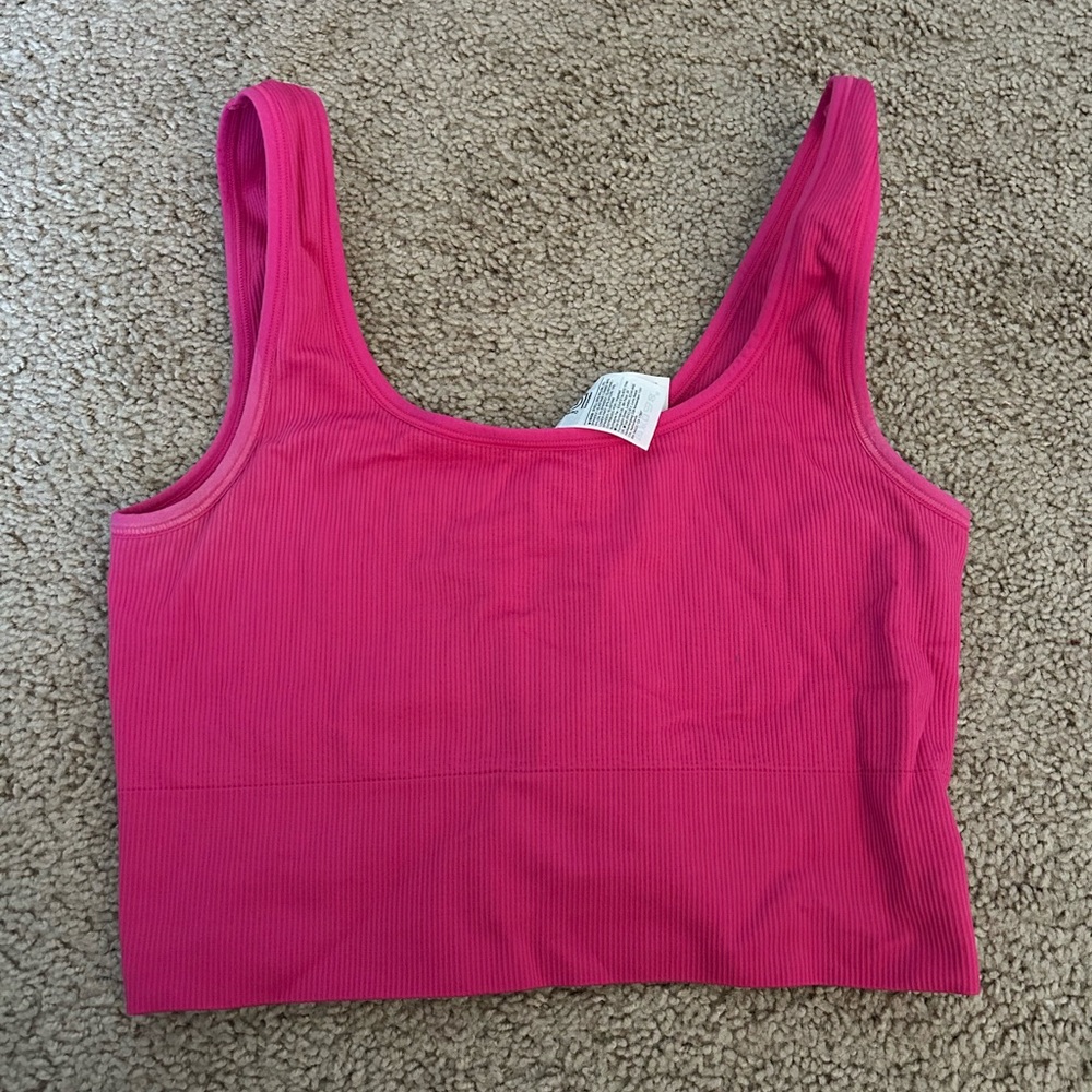 Athleta Hot Pink Seamless Ribbed Longline Cropped tank  Bra